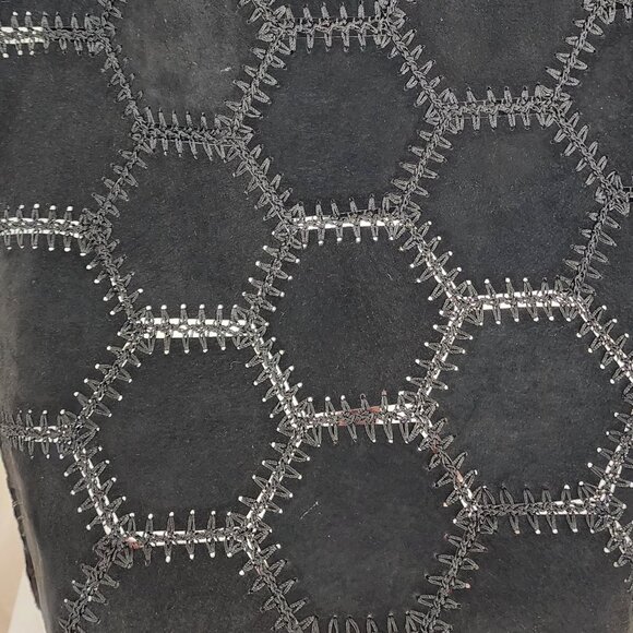 Danier Genuine Leather Black Suede Hexagon Maxi Skirt Size 14 Drk Boho Cowgirl - Picture 5 of 12